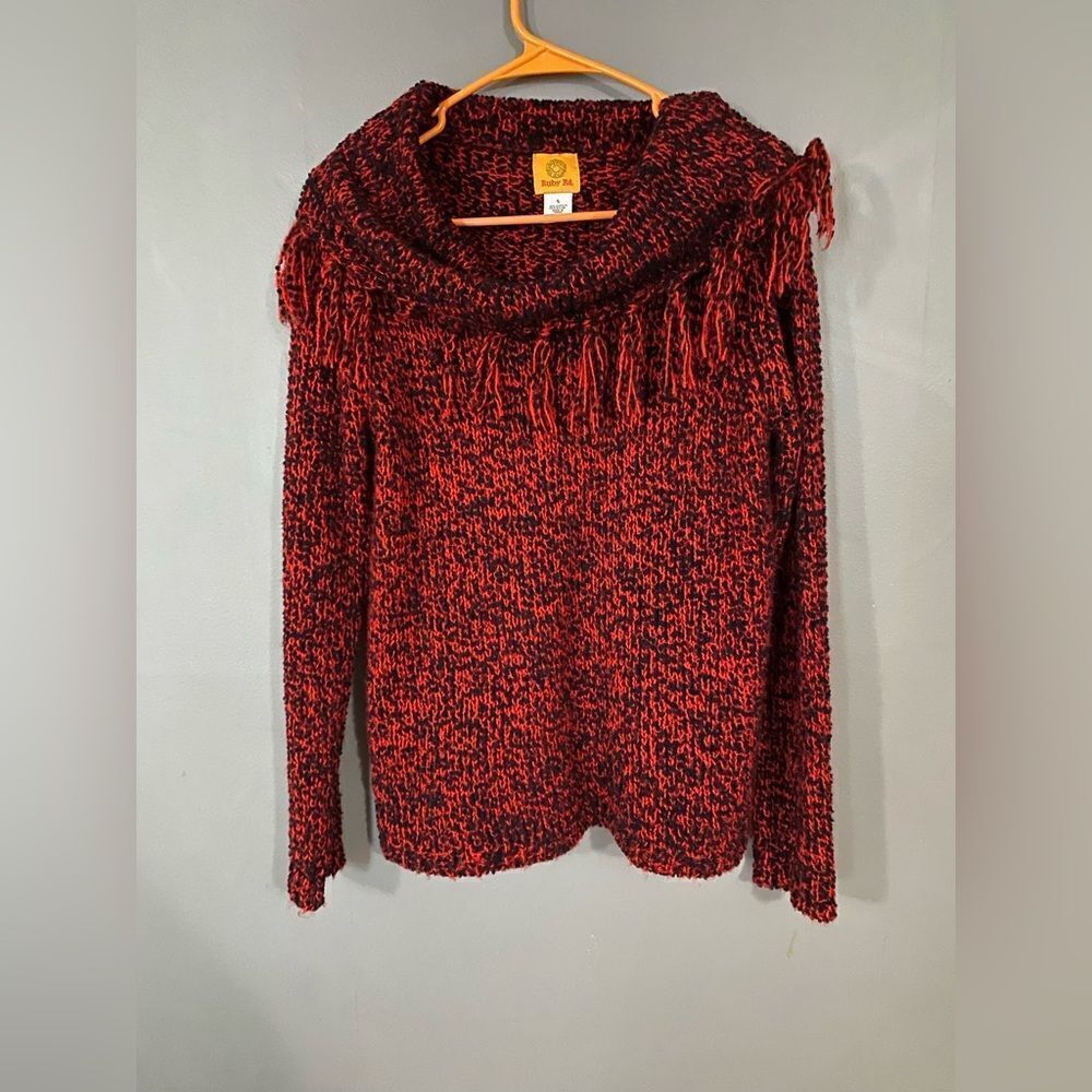 Ruby Rd Cowl Neck Fringe Sweater Size Small